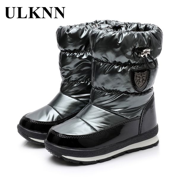 

ulknn snow boots for children winter velvet boy' waterproof shoes padded kid' cotton-padded warmthick antiskid baby boats, Black;grey