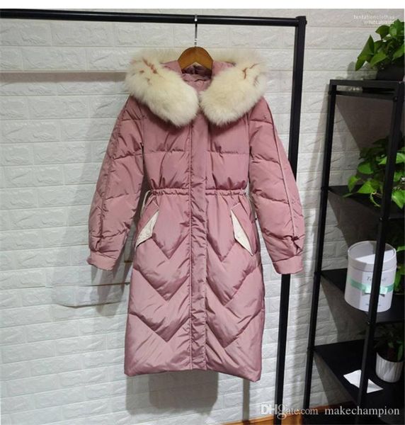 

collar warm long and loose pattern overcoat designer winter thick women down jacket coats real fur, Black