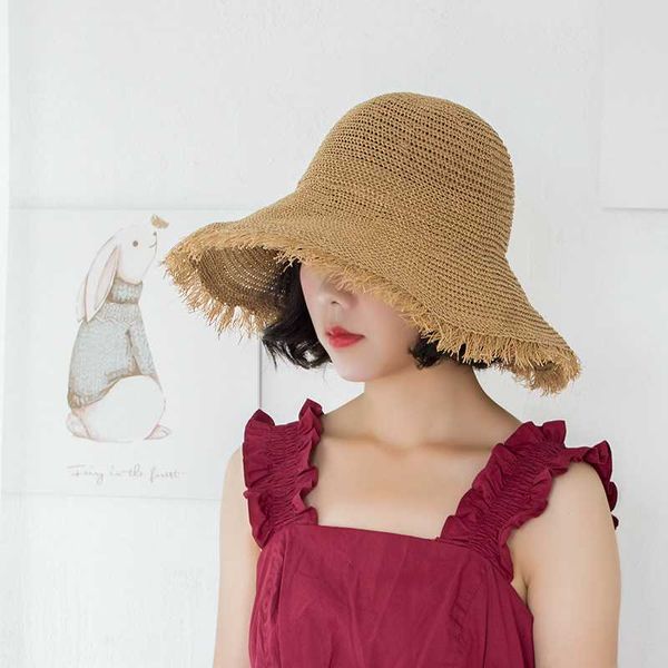 

myzoper 2020 fashion new tassel women breathable visor straw hat casual solid color tide beach hat summer, Blue;gray