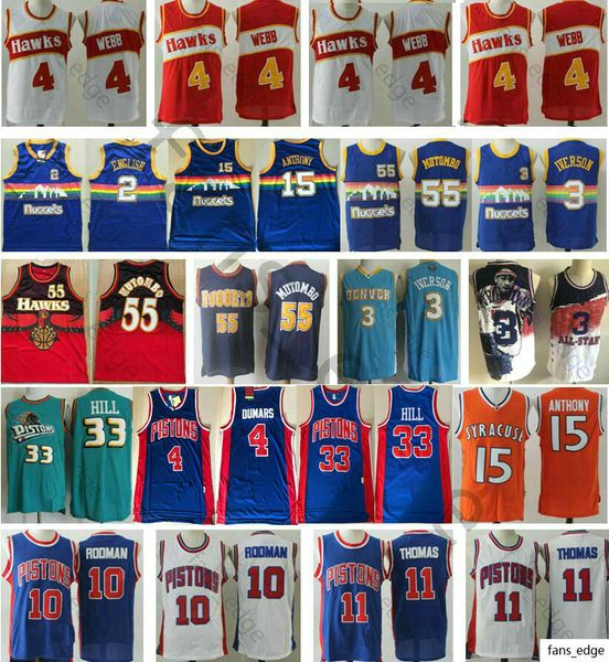 

mens dennis rodman isiah thomas grant hill dikembe mutombo alex english joe dumars spud webb basektball jerseys, Black;red