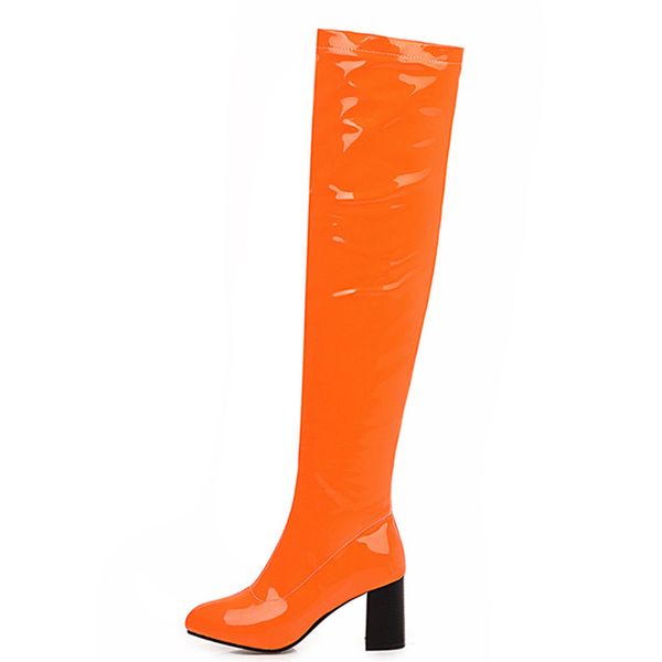 

boots fashion over the knee women orange red yellow green thigh high square heels party shoes lady plus size 45 48 47, Black