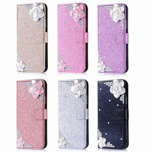 

для iphone х хт хз максимум 6 7 8 плюс samsung s9 плюс телефон дела модельером алмаз цветок камелии флип кожаный бумажник случая