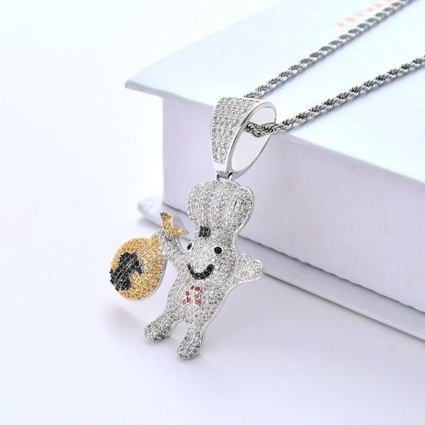 

men hip hop iced out holding dollars pendant necklaces cubic zirconia male pendants necklace hiphop jewelry gifts, Silver
