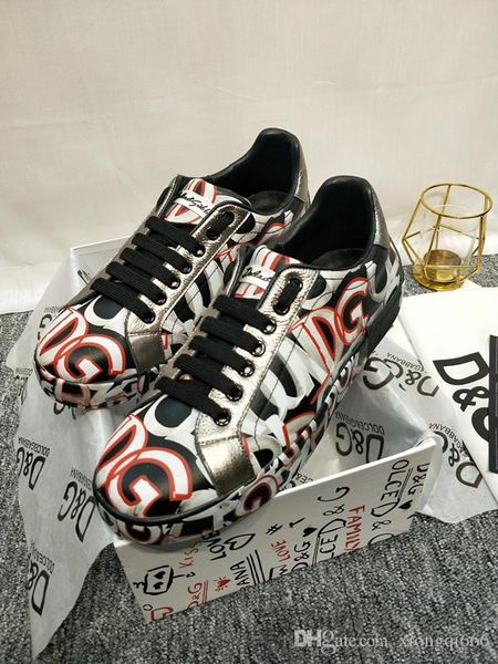 

luxury designer men and women leather casual shoes couple shoes fashion wild sneakers with box, Red;white