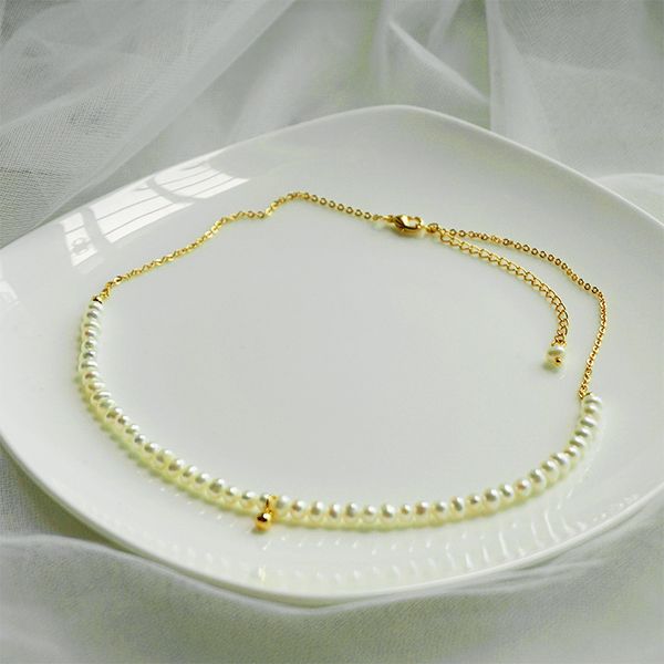 

chokers original hand made freshwater pearl necklace simple clavicle chain, Golden;silver