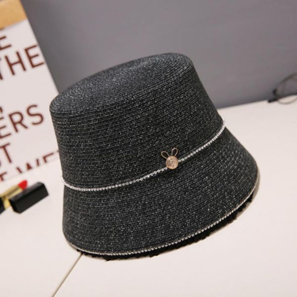 

beach hat women summer straw hat tide sunscreen sun visor rhinestone fisherman versatile bucket women, Blue;gray