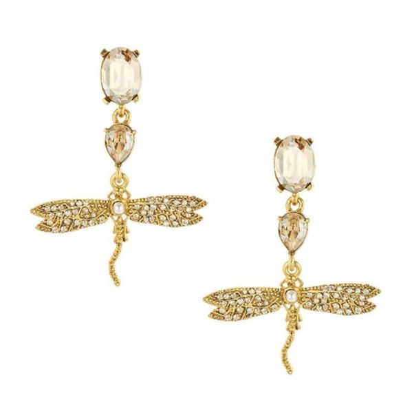 

csxjd 2020 new crystal inlaid crystal personality design dragonfly shape earrings in 2 colors, Silver