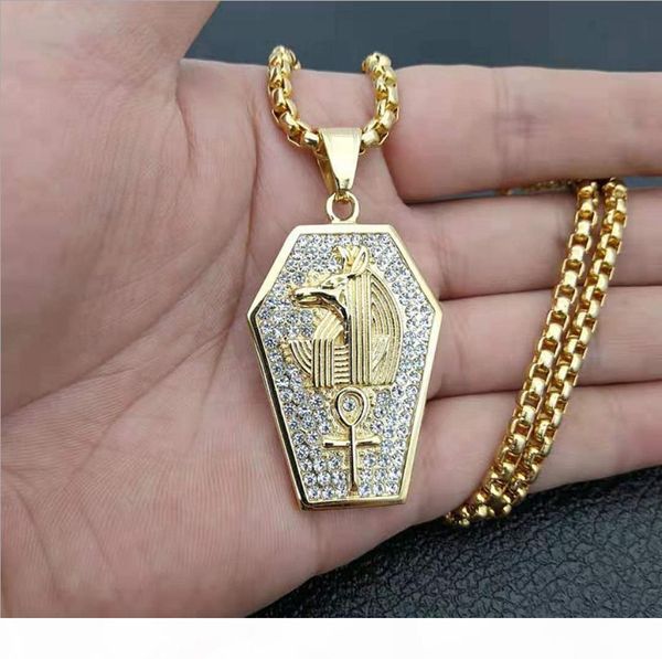 

men hip hop anubis with ankh cross pendant necklaces stainless steel never fade male vintage hiphop necklace charm jewelry gifts, Silver