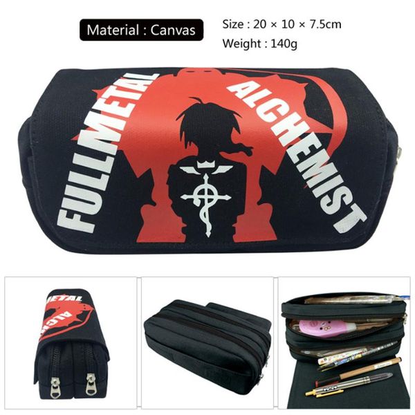 

anime full metal alchemist zipper travel cosmetic bag boys girls canvas pencil case student penbag cartoon makeupbag stationery