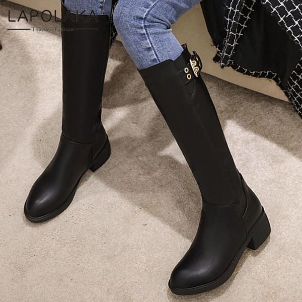 

lapolaka new fashion chunky heels black shoes woman boots female zip up concise spring autumn fashion mid calf boots female