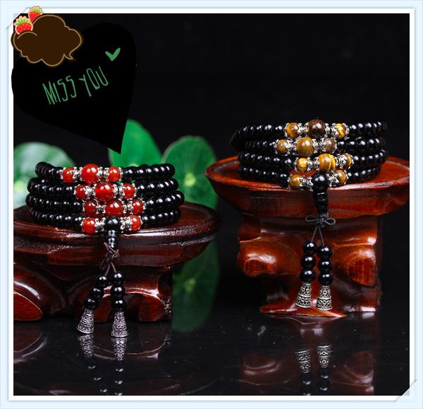 

6mm black chalcedony beaded stone tibetan buddhist 108 prayer beads necklace gourd mala prayer bracelet with beads tassel flower