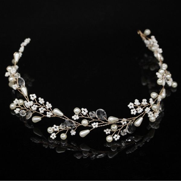 

gold hair jewelry for women rhinestone pearl beaded tiara headbands handmade bridal hairbands wedding hair accessories, Golden;silver