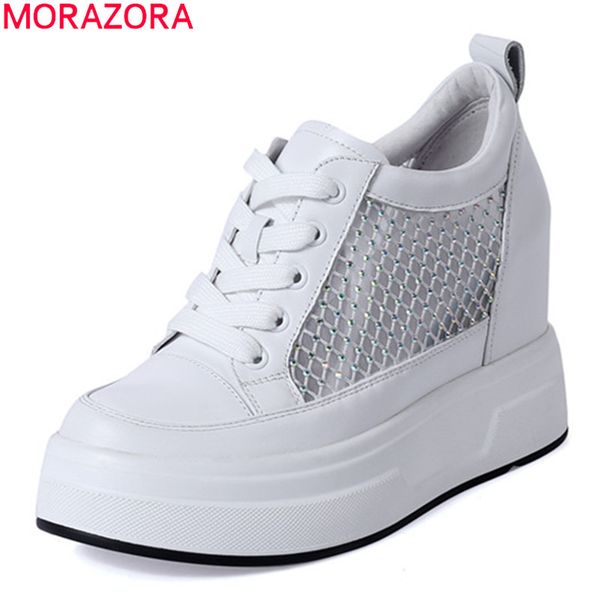 

morazora 2020 new arrival fashion causal shoes genuine leather comfortable women flats spring breathable platform single shoes, Black