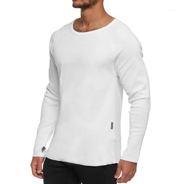 

quick drying solid color long sleeve man casual o-neck sports male slim tees mens designer tshirts, White;black