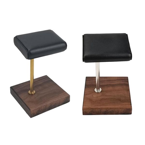 

2 pieces walnut base & pu watch holder stand for display, Black;white