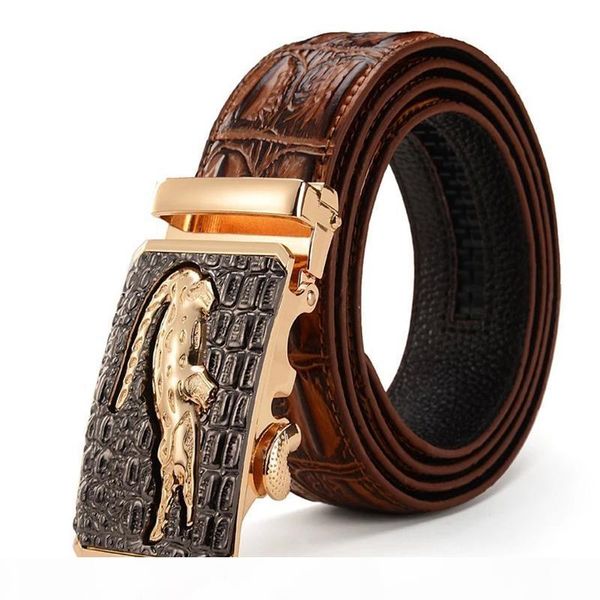 

luxury mens alligator embossed plaque buckle cowskin genuine leather ratchet belt 3d crocodile pattern jeans belts for men ing, Black;brown