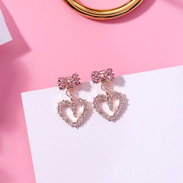 

mengjiqiao 2020 new korean cute bowknot love heart dangle earrings for women fashion full rhinestone round boucle d'oreille gift, Silver