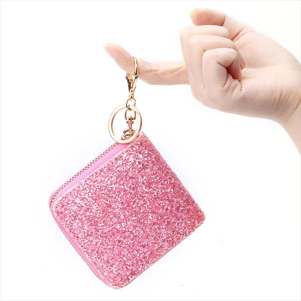 

rainbow womens short wallet bling zipper clutch coin purse mini casual cash purse bag bling glitter ladies small, Red;black