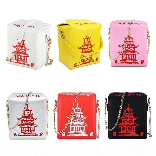 

chinese takeout box tower print pu leather ladies handbag novelty cute women girl shoulder bag messenger bag for women totes