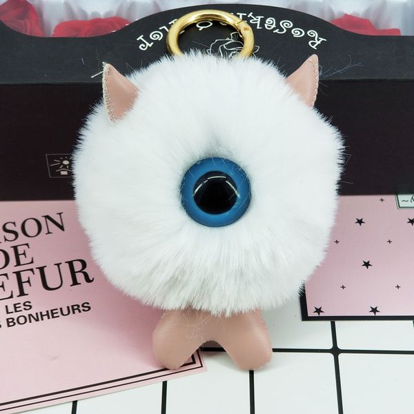 

one-eyed monster key chains puffy ball fur keyring jewelry charms pendants for bags decoration car keys ornaments toys, Silver