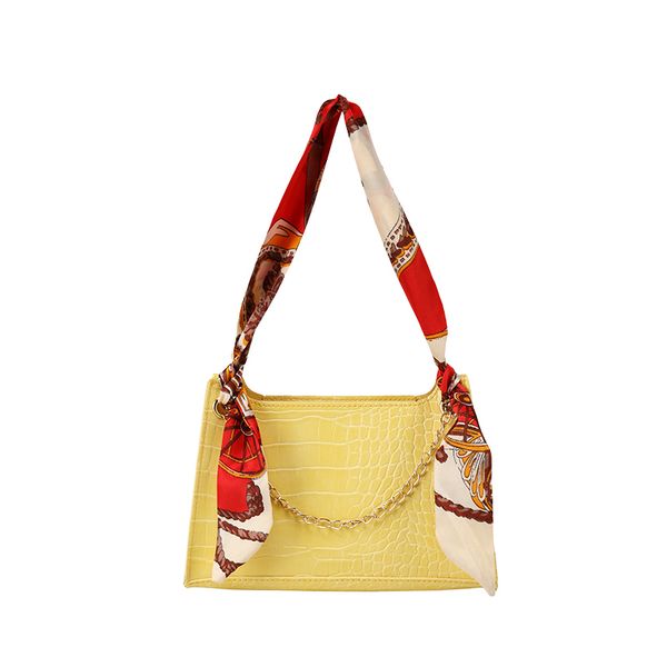 

women elegant shoulder bag classic crocodile pattern plus ribbons tote purse with metal chain for travelling