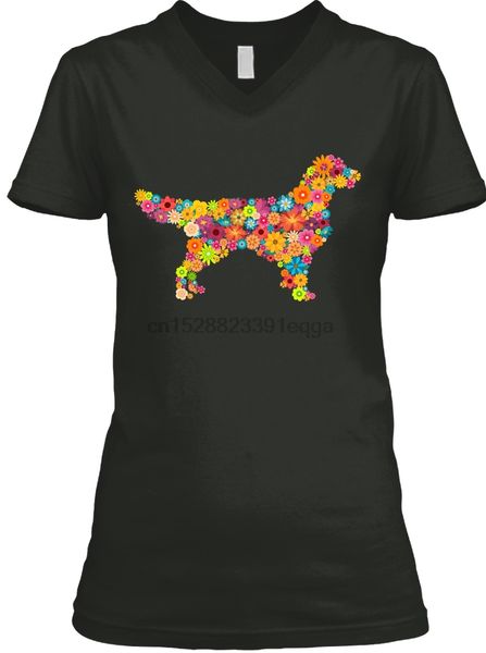 

men t shirt golden retriever flower (v-neck) women t-shirt