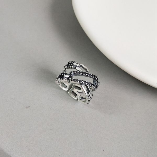 

925 sterling silver rough chain ring retro chunky stacking ring boho big wide thumb adjustable elegant women birthday gift, Golden;silver