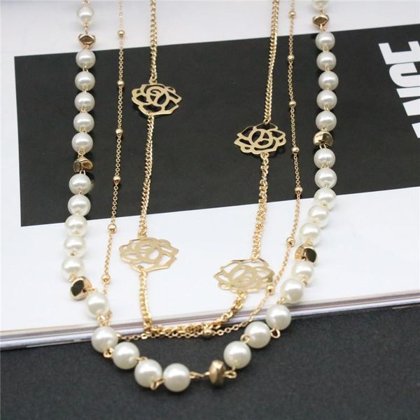 

women necklace imitated pearl chian flower necklaces alloy long chain for women dress accessories jewelry gift, Silver
