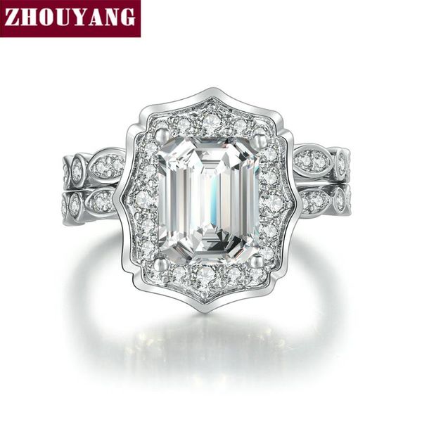 

zhouyang ring sets for women luxury square cut cubic zirconia silver color 2 pcs brithday party gift fashion jewelry yg076, Golden;silver