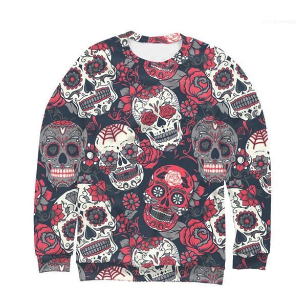 

sweatshirts skulls printed novelty style long sleeved crew neck pullover sweatshirts fashion mens clothing halloween mens designer, Black