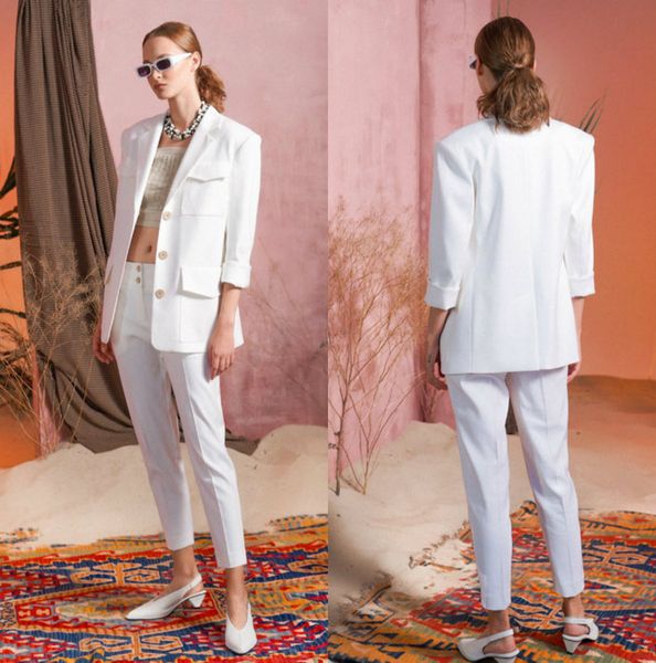 Cool White Mutter der Braut Anzüge Frauen Hochzeitskleidung Blazer 2 Stück Damen Party Abendgarderobe für Hochzeit (Jacke + Hose)