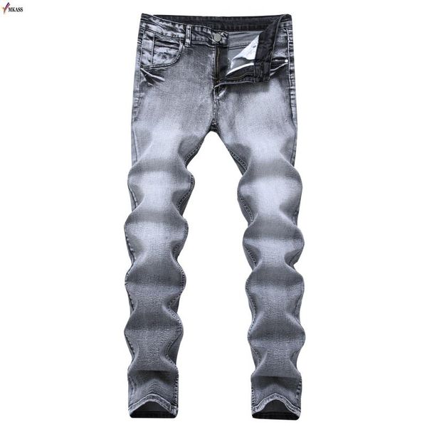 

2020 men's jeans vintage grey slim fit straight denim jeans male casual long pants retro trousers brand biker size 42, Blue