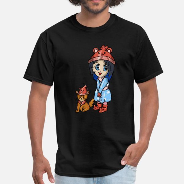 

kawaii girl and her cat in matching hats t shirt men create short sleeve s-xxxl gents cute breathable spring kawaii shirt