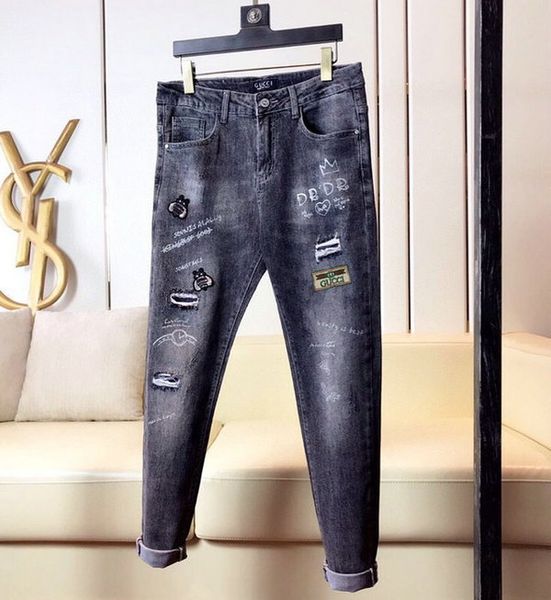 

2020 men distressed ripped skinny jeans fashion mens jeans new mens pants distressed ripped biker jeans fashion mens pants, Blue
