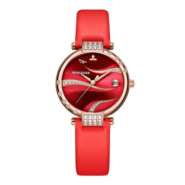 

2020 reef tiger/rt rose gold case stainless steel diamonds fashion womens automatic waterproof red dial watches rga1589, Silver