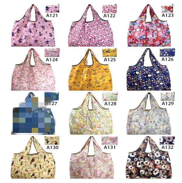 

foldable shopping bags big nylon totes storage handbag eco-friendly folding bag grocery bag trendy cartoon shopping shoulder bags e81802, Black