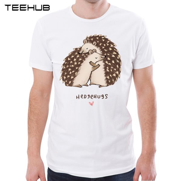 

2019 men's new funny hedgehog hugs printed short sleeve t-shirt summer fashion cool novelty o-neck soft tee