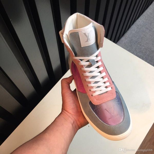 

summer men's fashion casual high-shoes, comfortable wild high-shoes, printed leather, with boxaa, Red;white