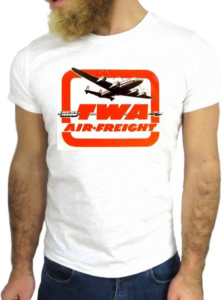 

summer clothing cotton men t-shirt twa air freight cool nice plane vintage logo new york usa men cool tees