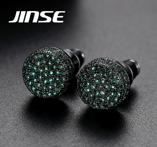 

jinse exquisite 9mm round cubic zirconia earrings men classic ear studs crystal green white male earings fashion jewelry01, Golden;silver