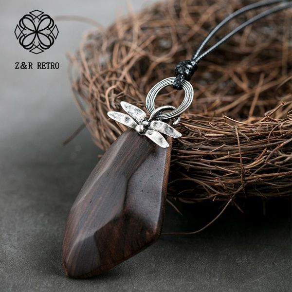 

dragonfly vintage simple women pendant&necklaces rope sweater chain sandalwood wooden handmade necklace women jewelry wholesale, Silver