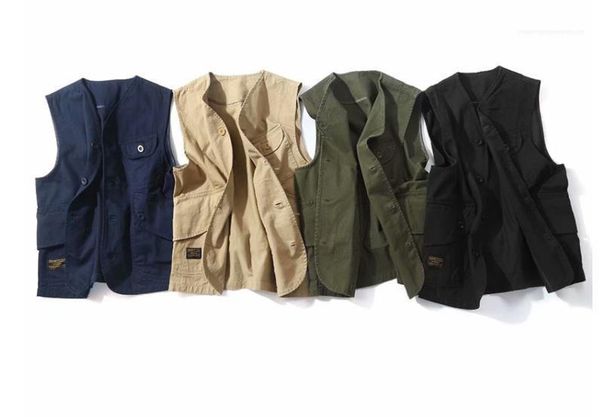 

урожай повседневный рукавов грузовой жилет outwear mens американский стиль жилет мульти карманы мужские дизайнер жилеты мода, Black;white