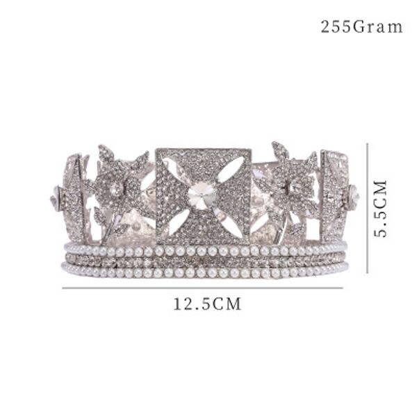 

european and american style retro bride pearl queen crown full round high-end rhinestone crown shape wedding headdress, Golden;silver