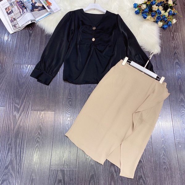 

designer luxury women's acetate satin + ruffled slit skirt suit brand elegant girl suit formal waist slim fit, White