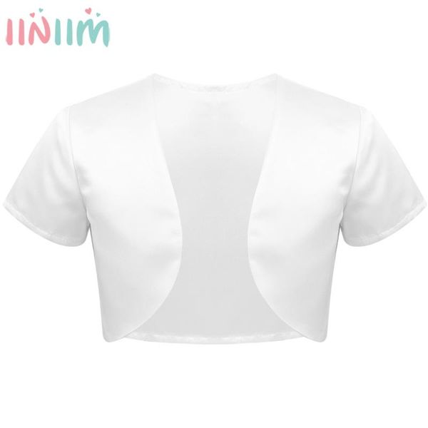 

дети девушки с коротким рукавом формальное vestidos партии solid color satin открыта передняя болеро короткая куртка shrug платье девушки цв, Blue;gray