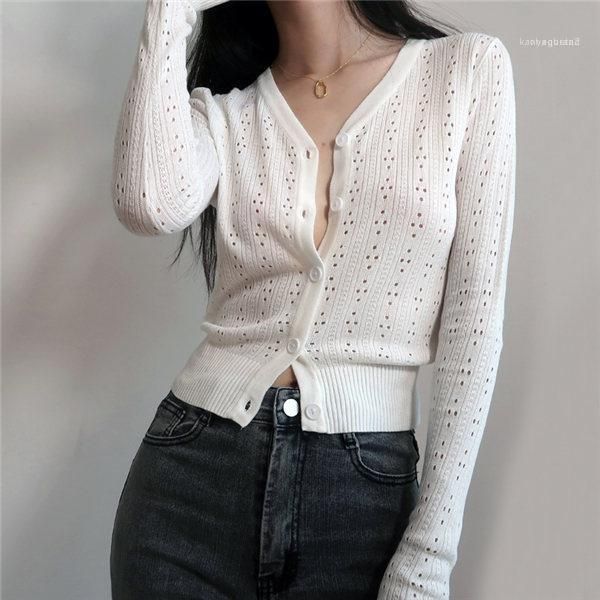 

short jumper candy color ribbed knitted cardigan womens autumn winter long sleeve basic cropped sweaters female casual, White