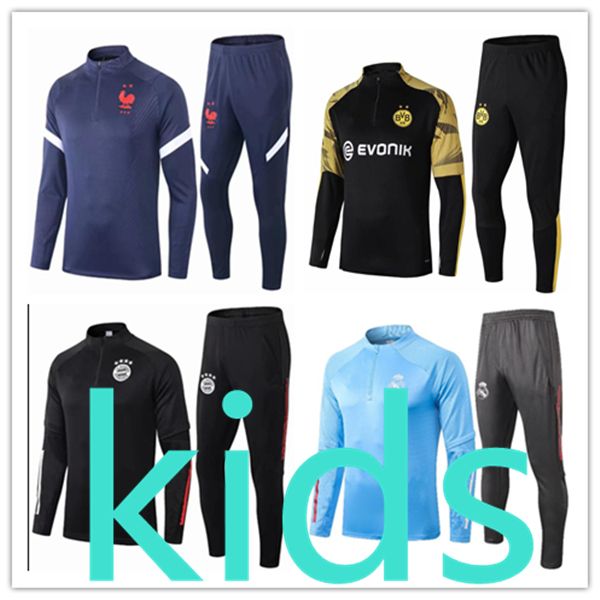 

new 2020 2021 soccer jersey kids football kits 20 21 clothing jacket baby tracksuits clothes enfant tracksuit training kit survetement, Black