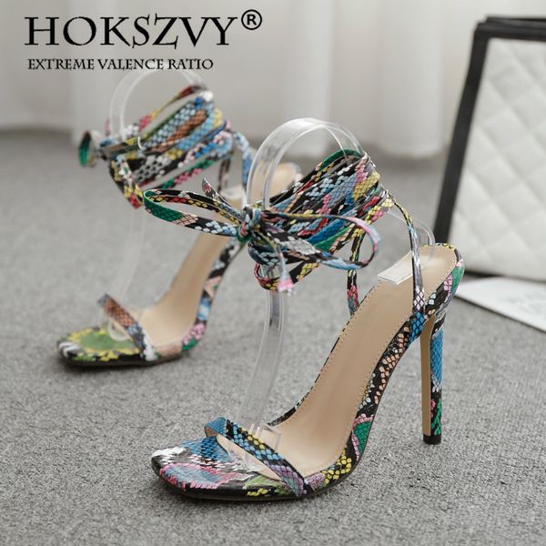 

summer women's cross strap open toe shoes multi-color snakeskin stiletto line women's sandals cwf-mn639-1, Black