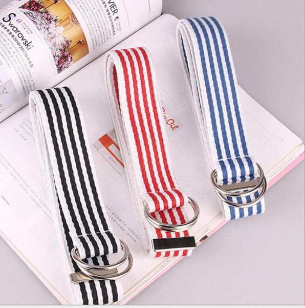 

2020 new korean canvas belt women double loop buckle simple wild denim decorative belt trend fashion, Black;brown