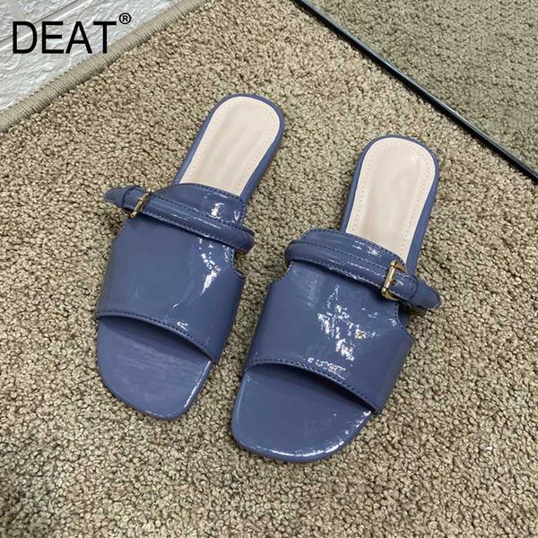 

deat] 2020 new spring summer square toe shallow patent leather belt buckle outdoor flat slippers women shoes fashion 10i539, Black